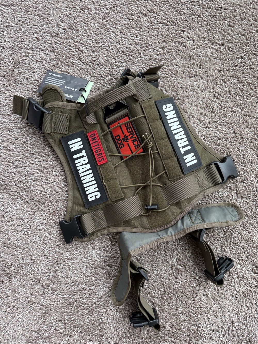 Olive Green 'In Training' Tactical Dog Harness - Service Dog Patch Compatible